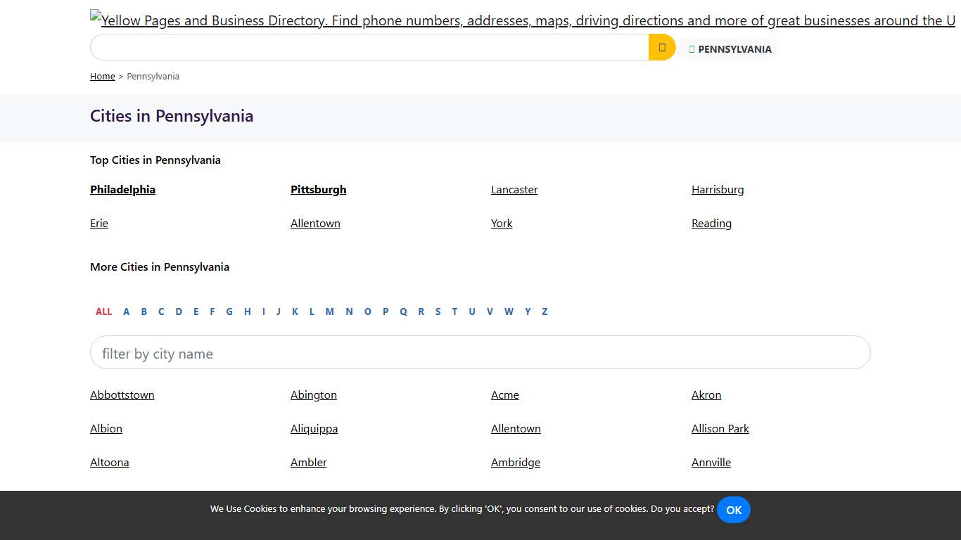 Pennsylvania - All Cities in PA - Yellow Pages | Yellow-Pages.us.com